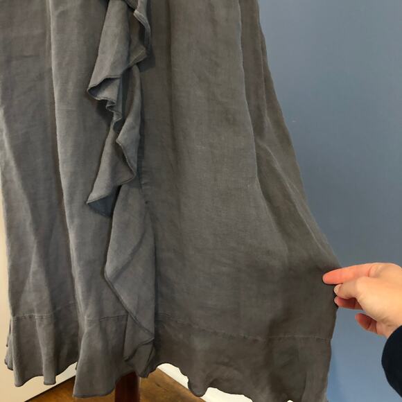 VTG 90s Russ Berens Malibu Gray Ruffle Midi Dress L Coastal Minimalist Made USA - Picture 5 of 12